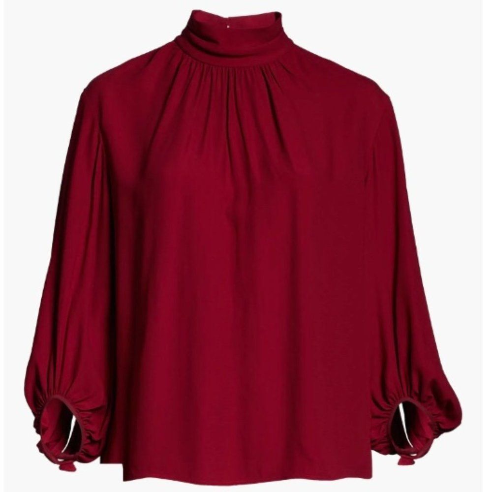 Lafayette 148 Hibiscus Red Blaire Crepe Blouse Size Small NWOT